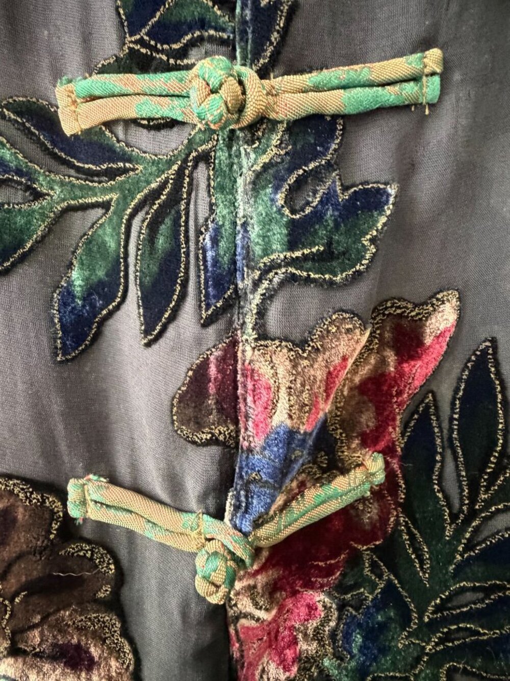 Citron Santa Monica Velvet Burnout Devoré Blouse Floral Frog Closure Size L - Picture 5 of 10